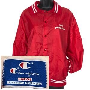 Vintage Champion Snap Up Jacket Red NCAA Large